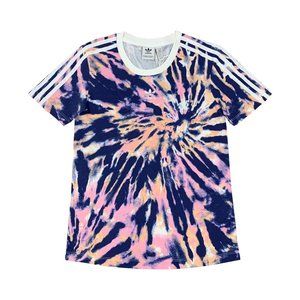 adidas Originals Women T-shirt tie dye three stripe Blue New With Tags